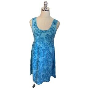 Icantoo Mini Dress Size XS Blue Sleeveless Swirls Cotton Women's NEW
